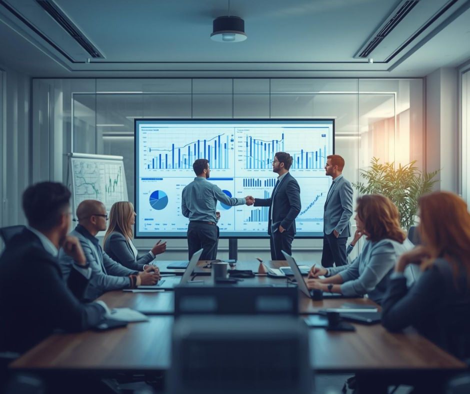 Equipo directivo analizando proyecciones financieras al inicio del año para invertir desde el primer trimestre sin descapitalizar la empresa.